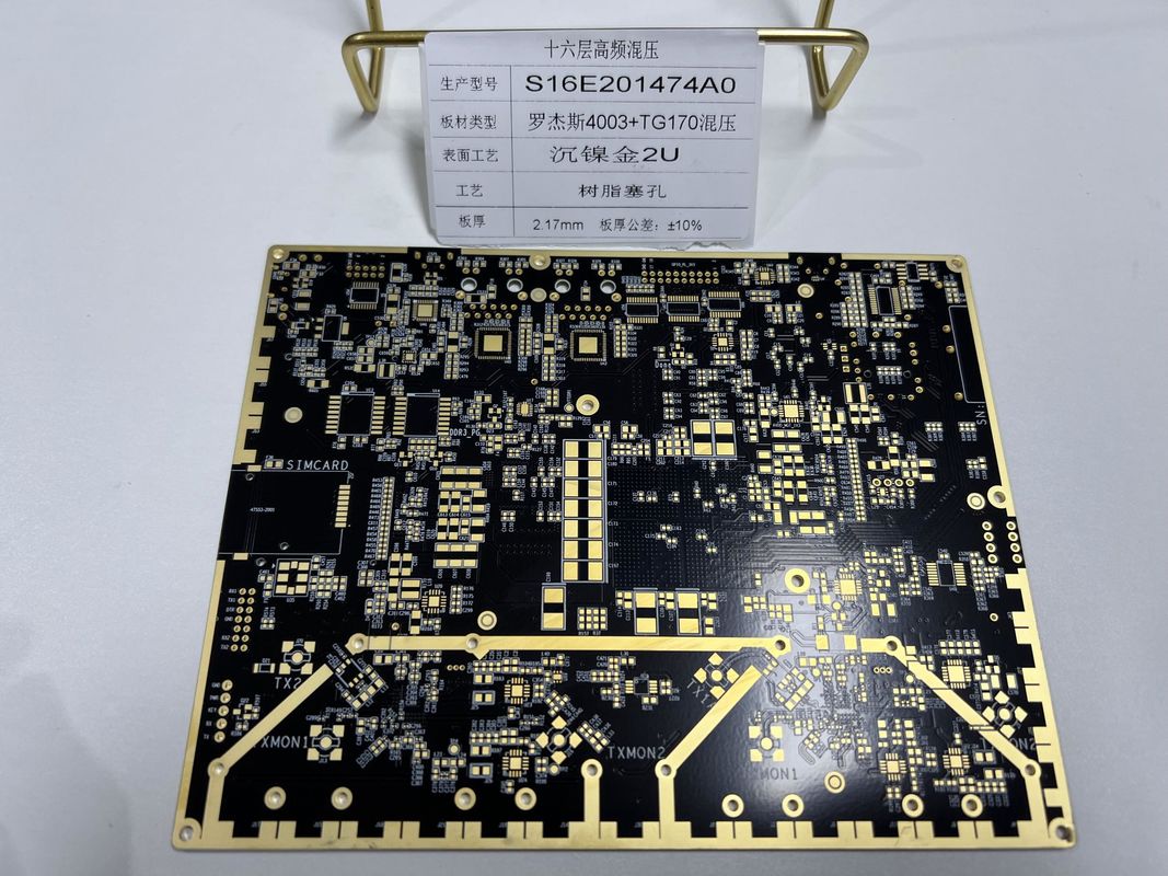 Goldfinger Rogers PCB-Board 16 Schichten 100% elektrische Prüfung bestanden VIPPO Rogers + FR4 gemischt